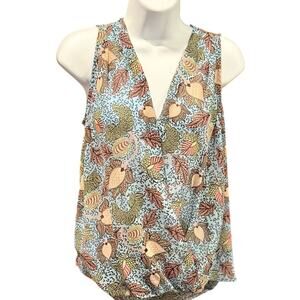 Status by Chennault Blue Botanical Print Blouse Size M Boho Artwear